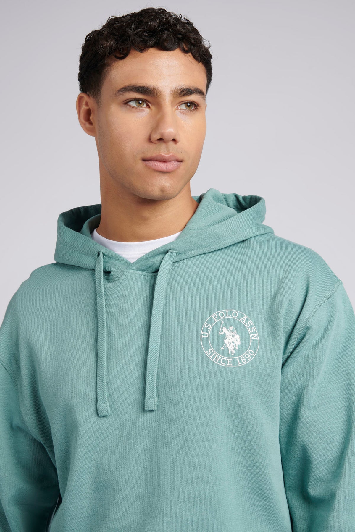 Mens Classic Fit Circle Print Hoodie in Mineral Blue