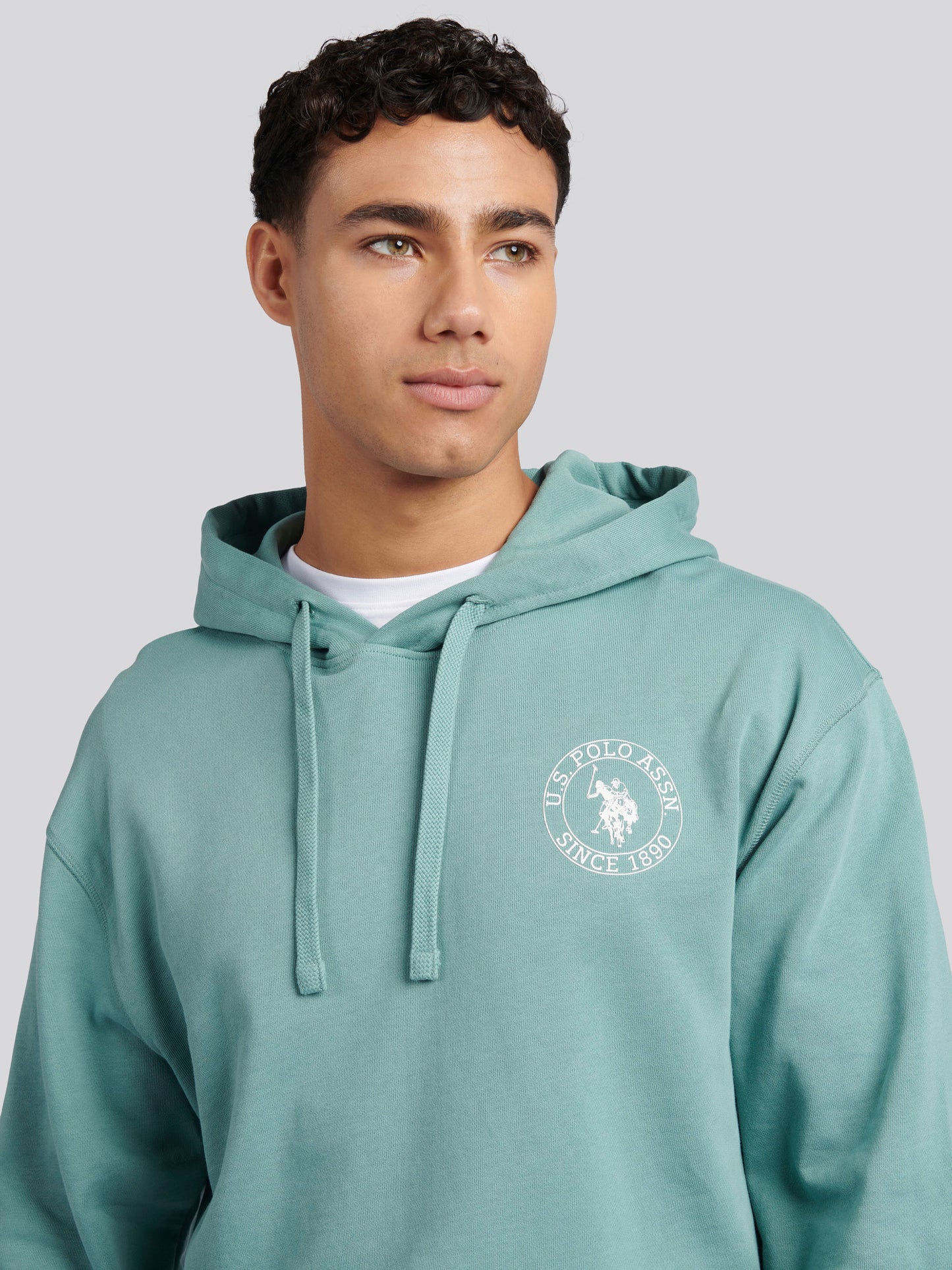 Mens Classic Fit Circle Print Hoodie in Mineral Blue