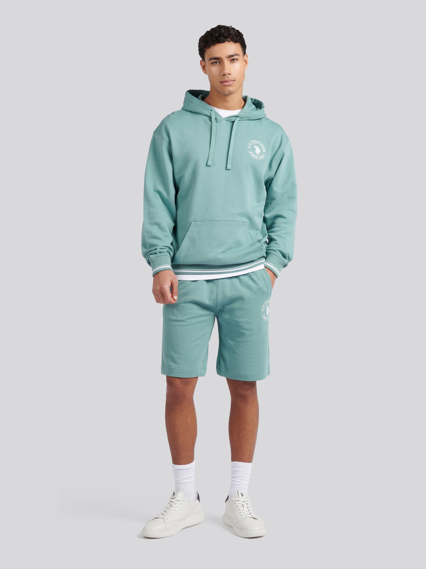 Mens Classic Fit Circle Print Hoodie in Mineral Blue