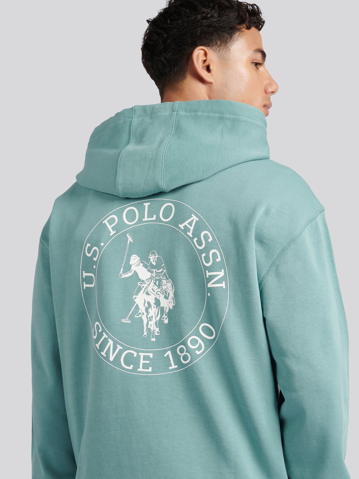 Mens Classic Fit Circle Print Hoodie in Mineral Blue