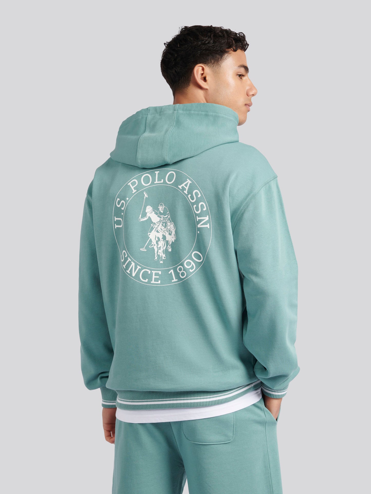 Mens Classic Fit Circle Print Hoodie in Mineral Blue