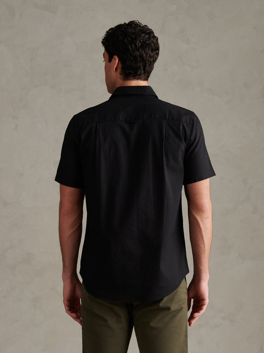 Mens Linen Blend Short Sleeve Shirt Black