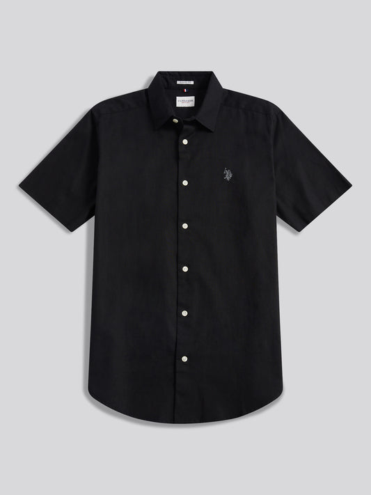 Mens Linen Blend Short Sleeve Shirt Black