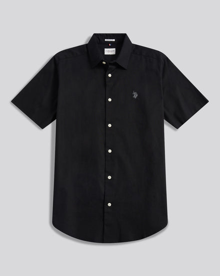 Mens Linen Blend Short Sleeve Shirt Black