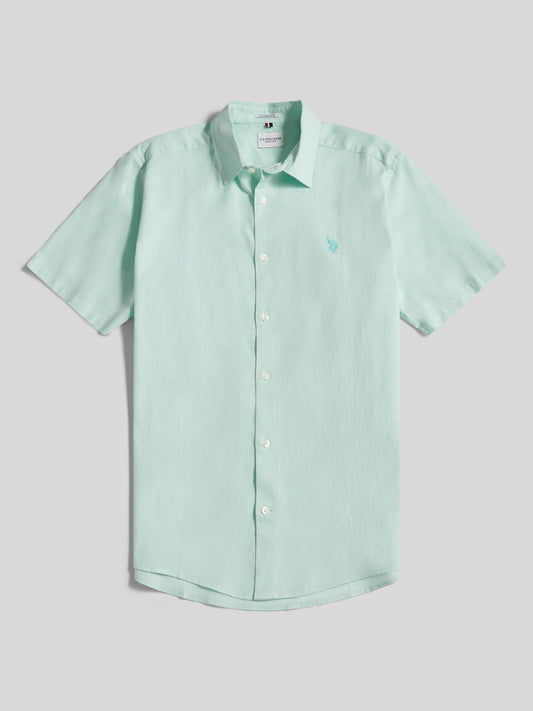 Mens Linen Blend Short Sleeve Shirt Honeydew