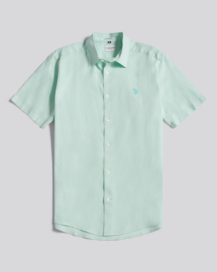 Mens Linen Blend Short Sleeve Shirt Honeydew