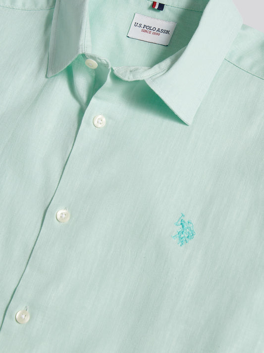 Mens Linen Blend Short Sleeve Shirt Honeydew