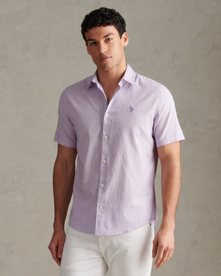 Mens Linen Blend Short Sleeve Shirt Pastel Lilac