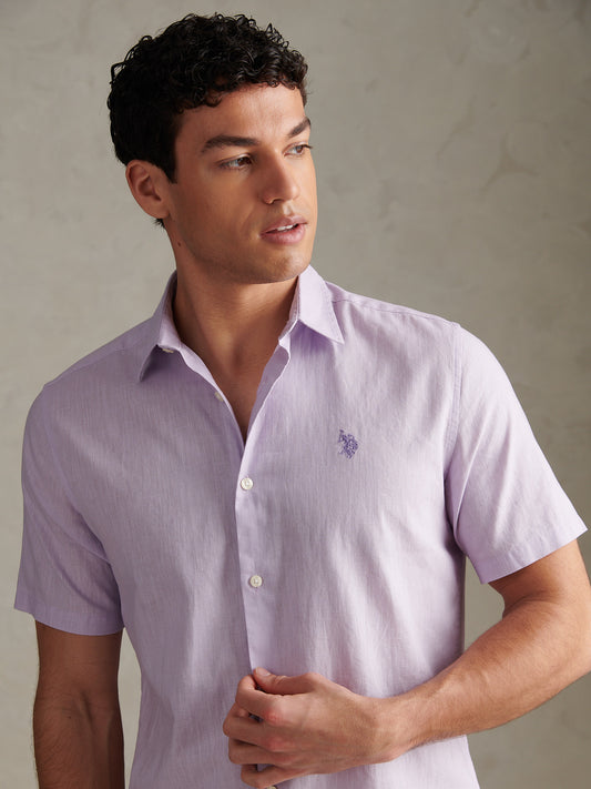 Mens Linen Blend Short Sleeve Shirt Pastel Lilac