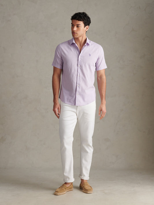 Mens Linen Blend Short Sleeve Shirt Pastel Lilac