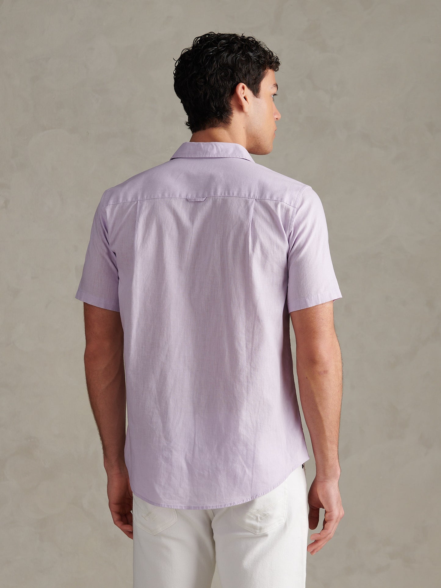 Mens Linen Blend Short Sleeve Shirt Pastel Lilac