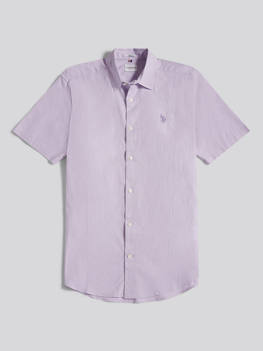 Mens Linen Blend Short Sleeve Shirt Pastel Lilac