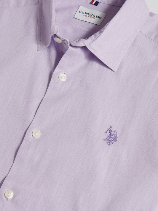 Mens Linen Blend Short Sleeve Shirt Pastel Lilac