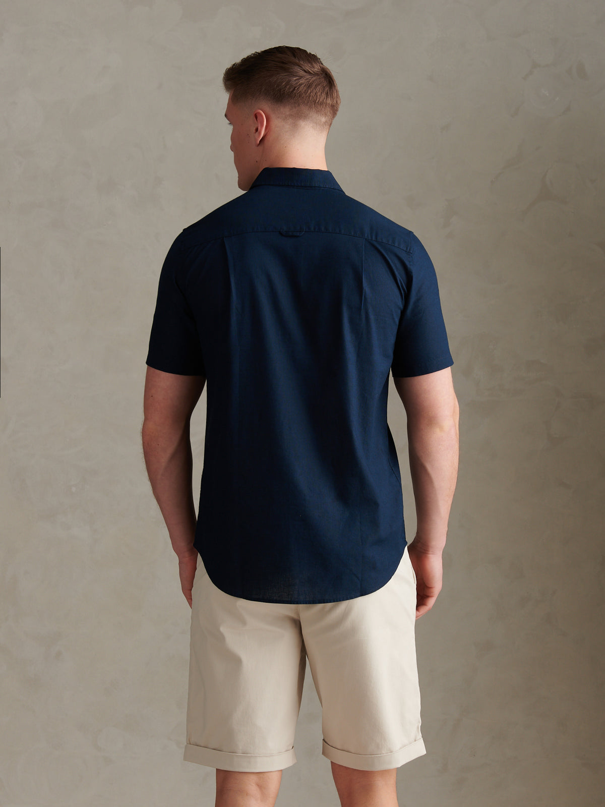 Mens Linen Blend Short Sleeve Shirt Dark Sapphire Navy / Moonlight Blue DHM