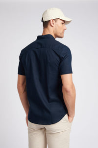 Mens Linen Blend Short Sleeve Shirt in Dark Sapphire Navy