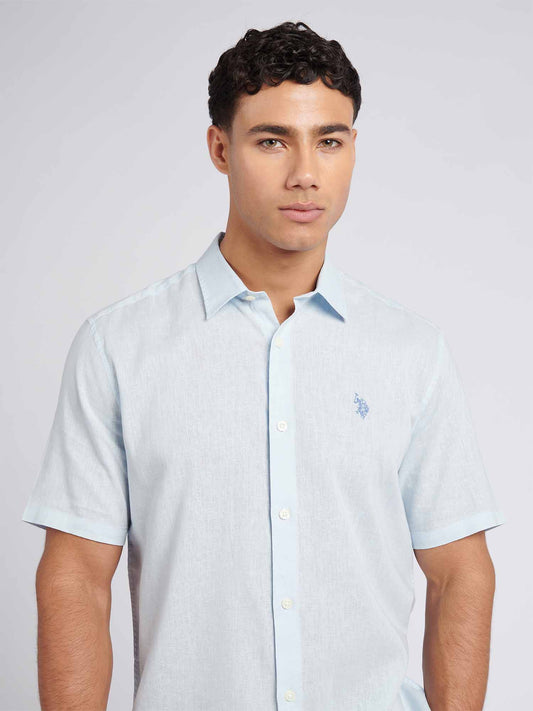 Mens Linen Blend Short Sleeve Shirt Ice Blue