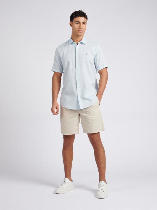 Mens Linen Blend Short Sleeve Shirt Ice Blue