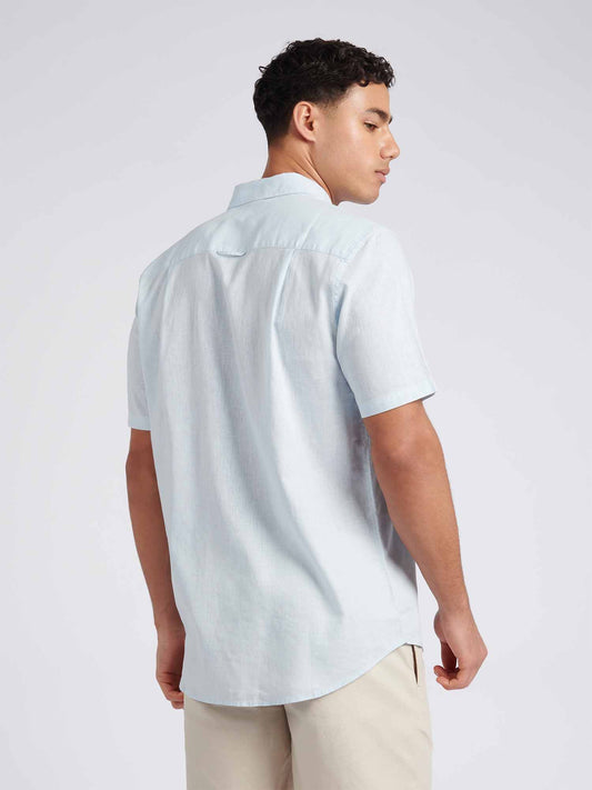 Mens Linen Blend Short Sleeve Shirt Ice Blue