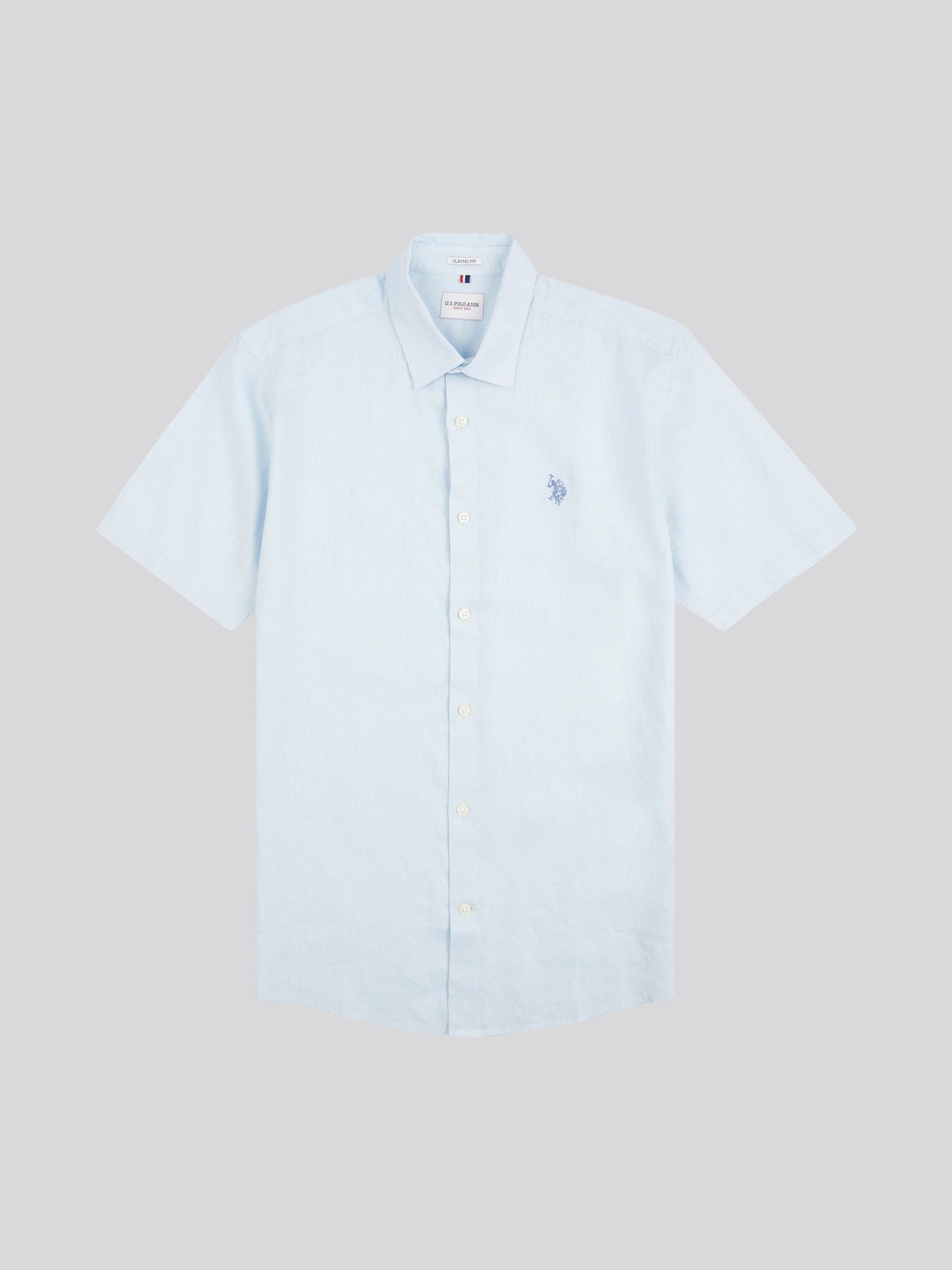 Mens Linen Blend Short Sleeve Shirt Ice Blue