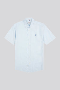 Mens Linen Blend Short Sleeve Shirt in Ice Blue