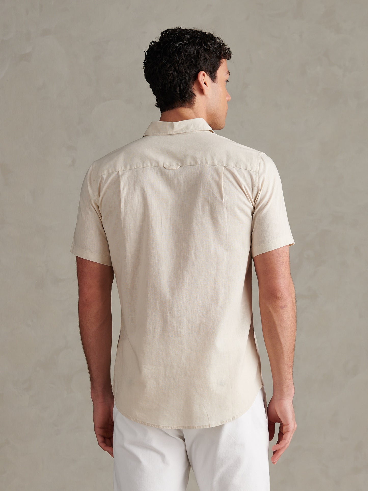Mens Linen Blend Short Sleeve Shirt Beige