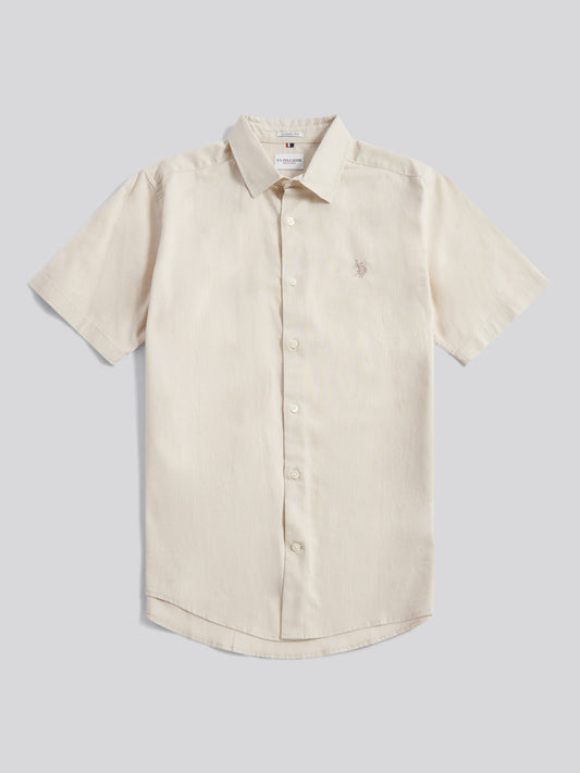 Mens Linen Blend Short Sleeve Shirt Beige