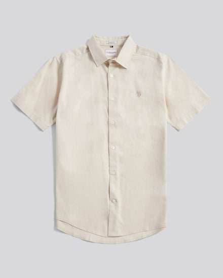 Mens Linen Blend Short Sleeve Shirt Beige