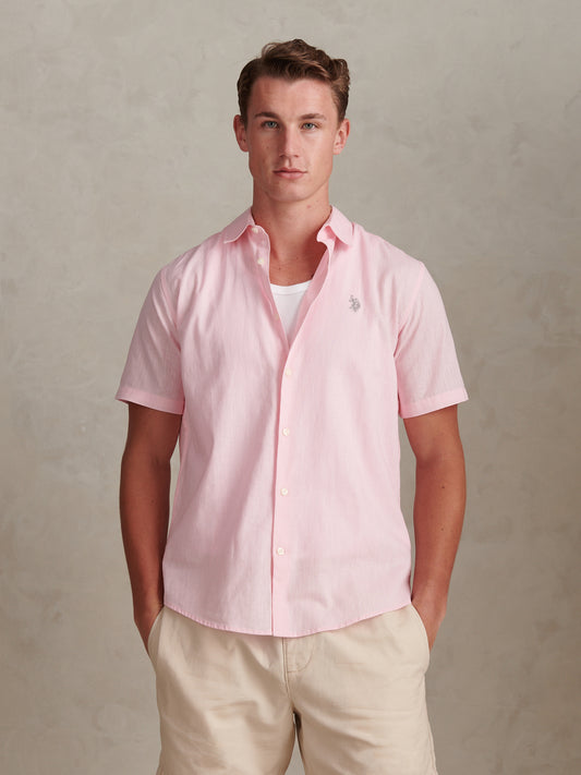 Mens Linen Blend Short Sleeve Shirt Pink a Boo