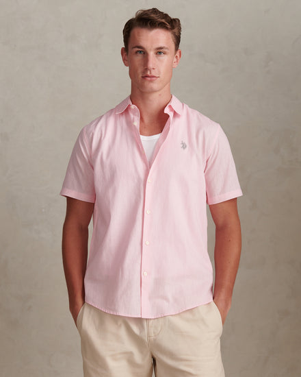 Mens Linen Blend Short Sleeve Shirt Pink a Boo