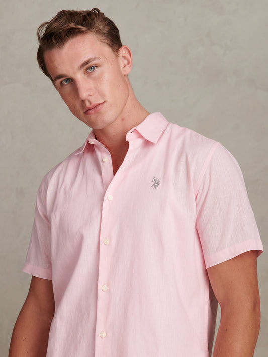Mens Linen Blend Short Sleeve Shirt Pink a Boo