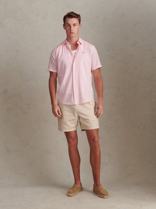 Mens Linen Blend Short Sleeve Shirt Pink a Boo