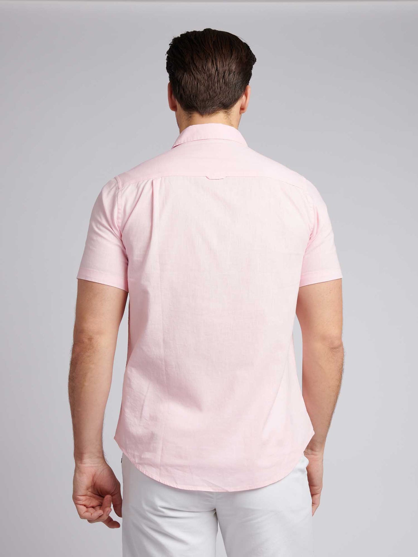 Mens Linen Blend Short Sleeve Shirt in Pink a Boo