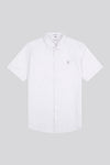 Mens Linen Blend Short Sleeve Shirt in White / Harbour Mist DHM