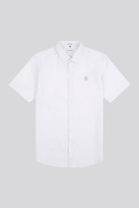 Mens Linen Blend Short Sleeve Shirt in White / Harbour Mist DHM