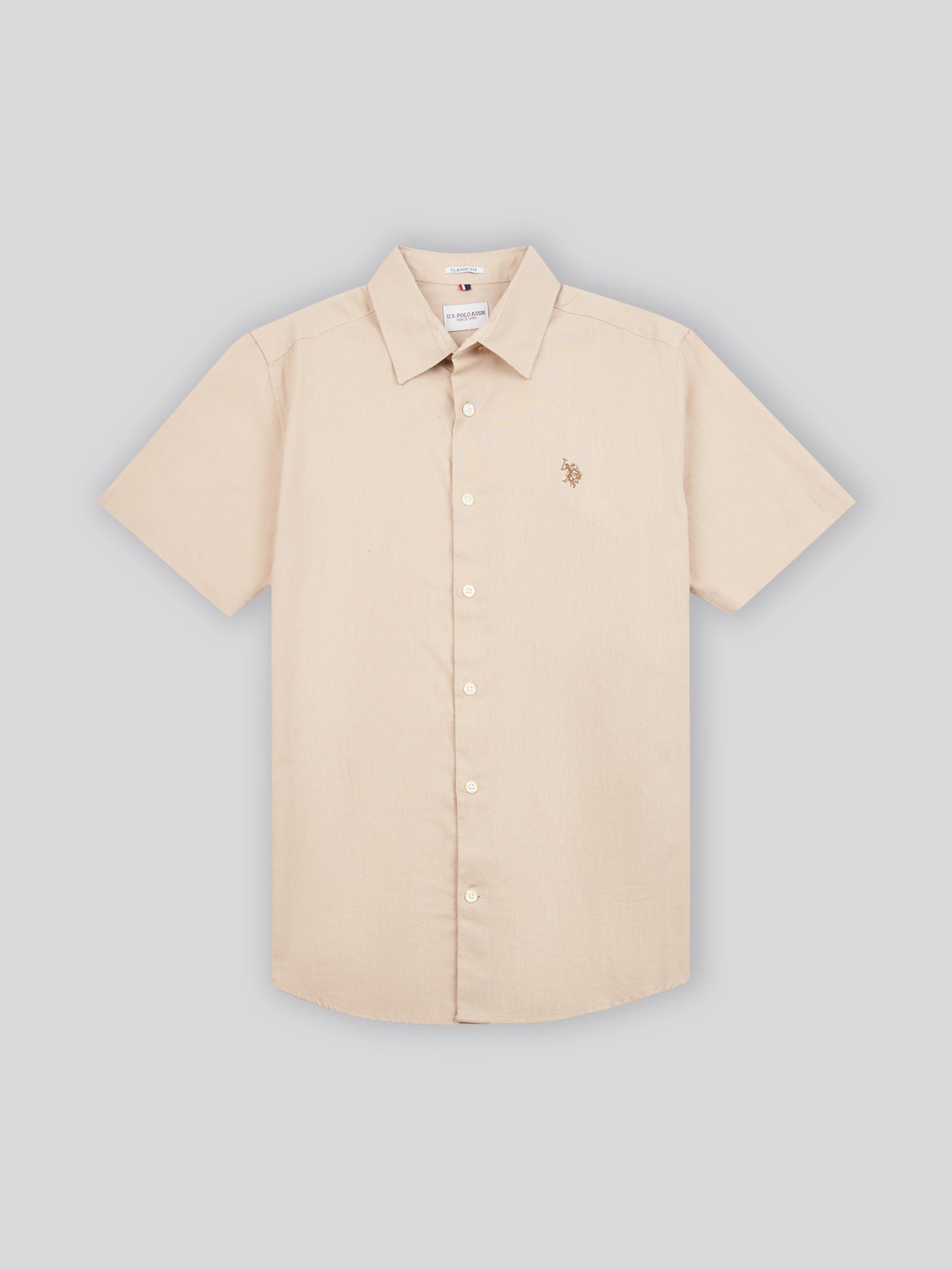 Mens Linen Blend Short Sleeve Shirt in Doeskin