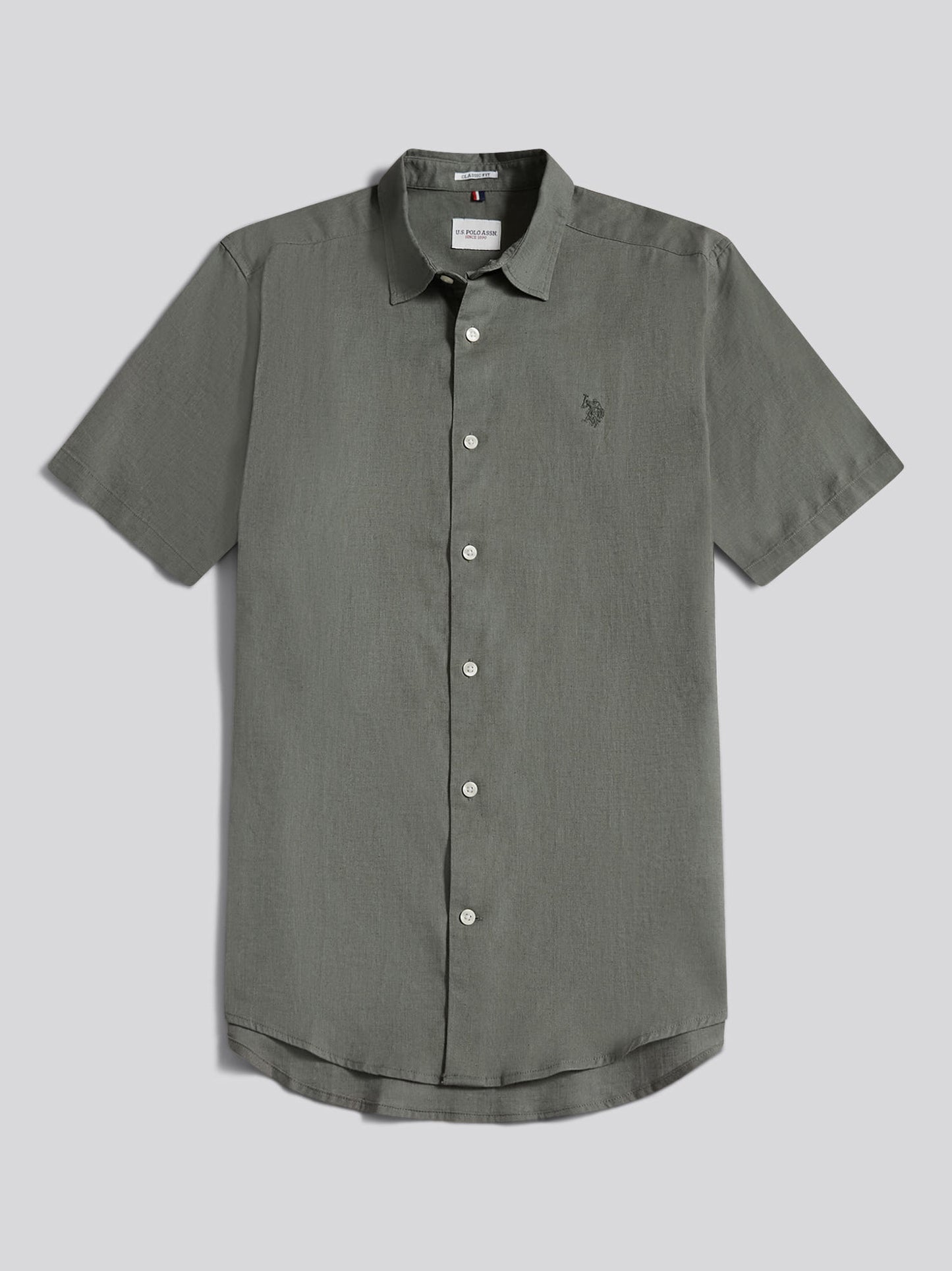 Mens Linen Blend Short Sleeve Shirt Mulled Basil