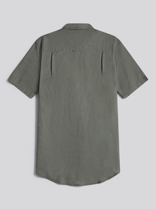Mens Linen Blend Short Sleeve Shirt Mulled Basil