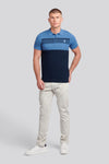 Mens Regular Fit Stripe Knit Polo Shirt in Blue Horizon