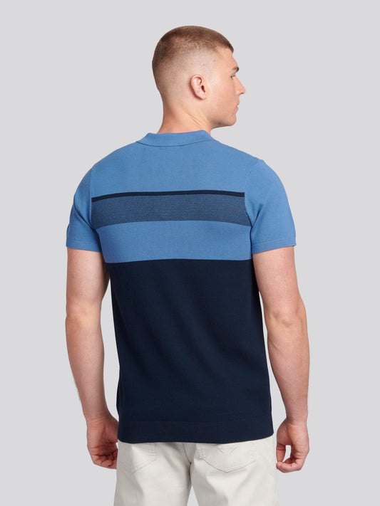 Mens Regular Fit Stripe Knit Polo Shirt in Blue Horizon