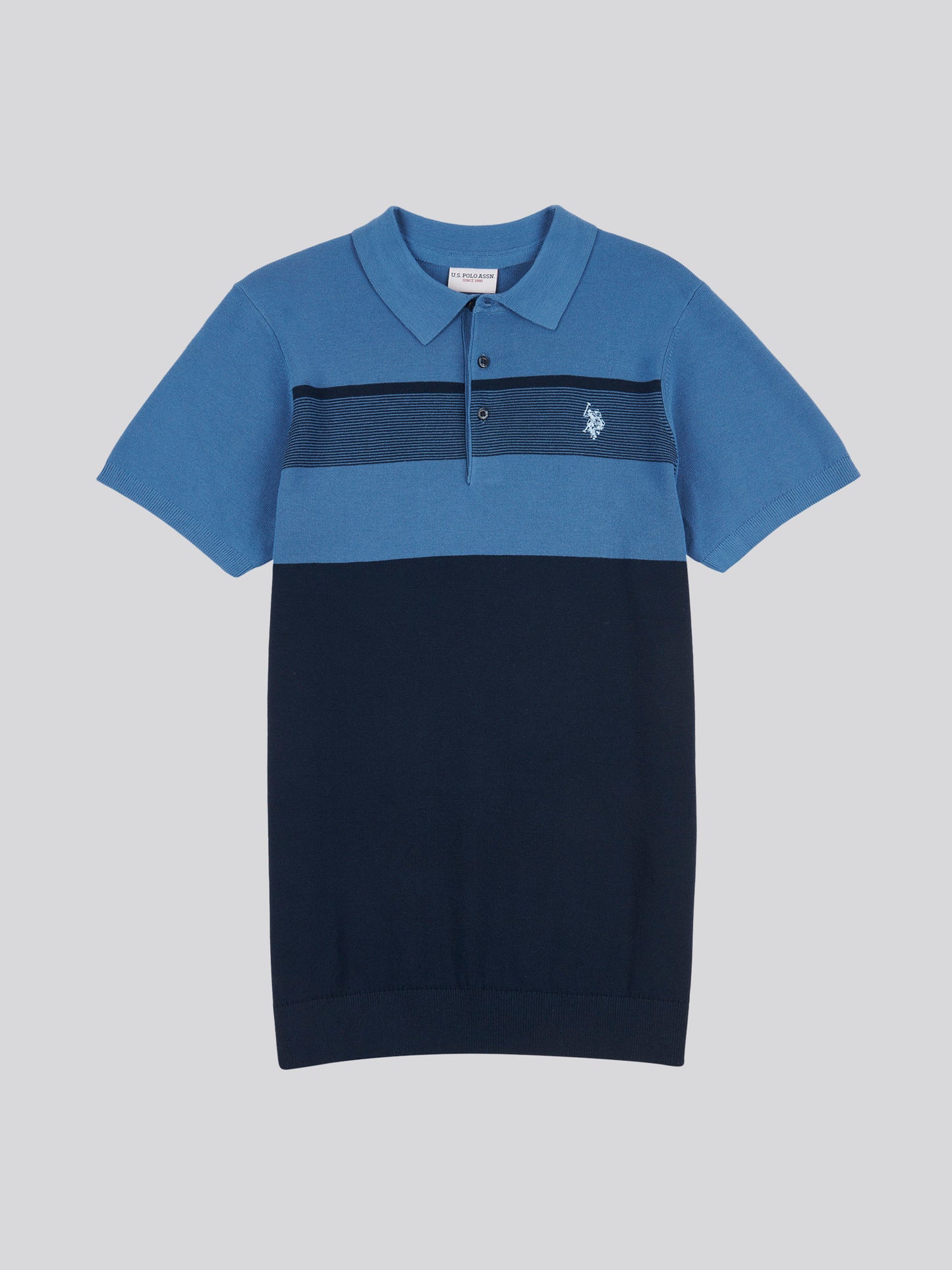 Mens Regular Fit Stripe Knit Polo Shirt in Blue Horizon