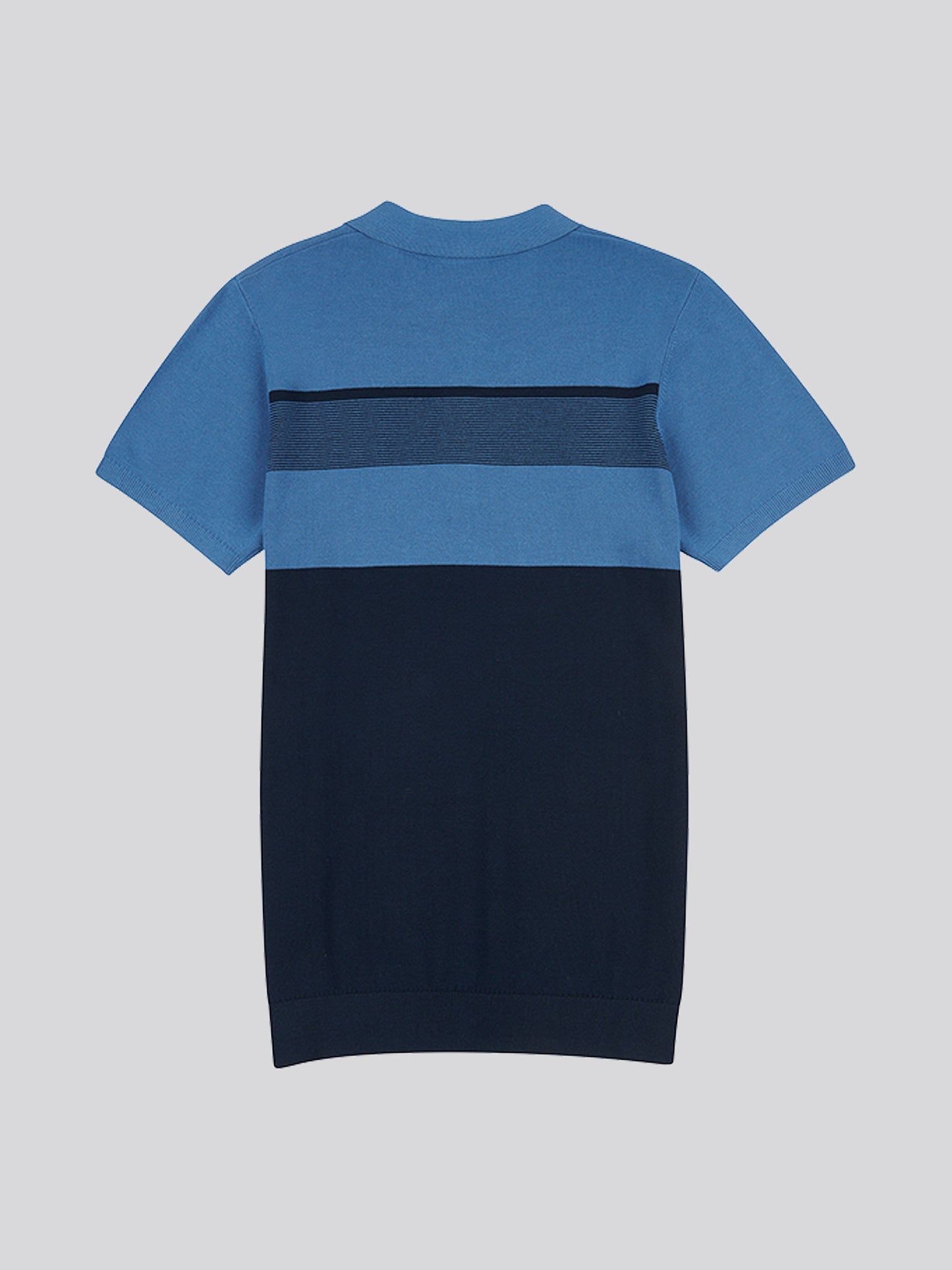 Mens Regular Fit Stripe Knit Polo Shirt in Blue Horizon