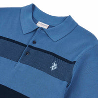 Mens Regular Fit Stripe Knit Polo Shirt in Blue Horizon
