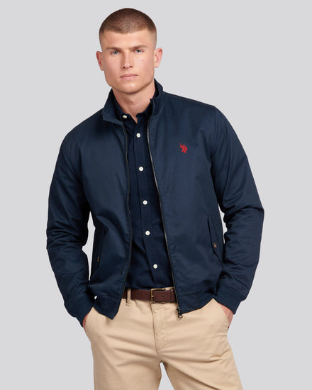 Mens Cotton Twill Harrington Jacket in Dark Sapphire Navy / Haute Red DHM