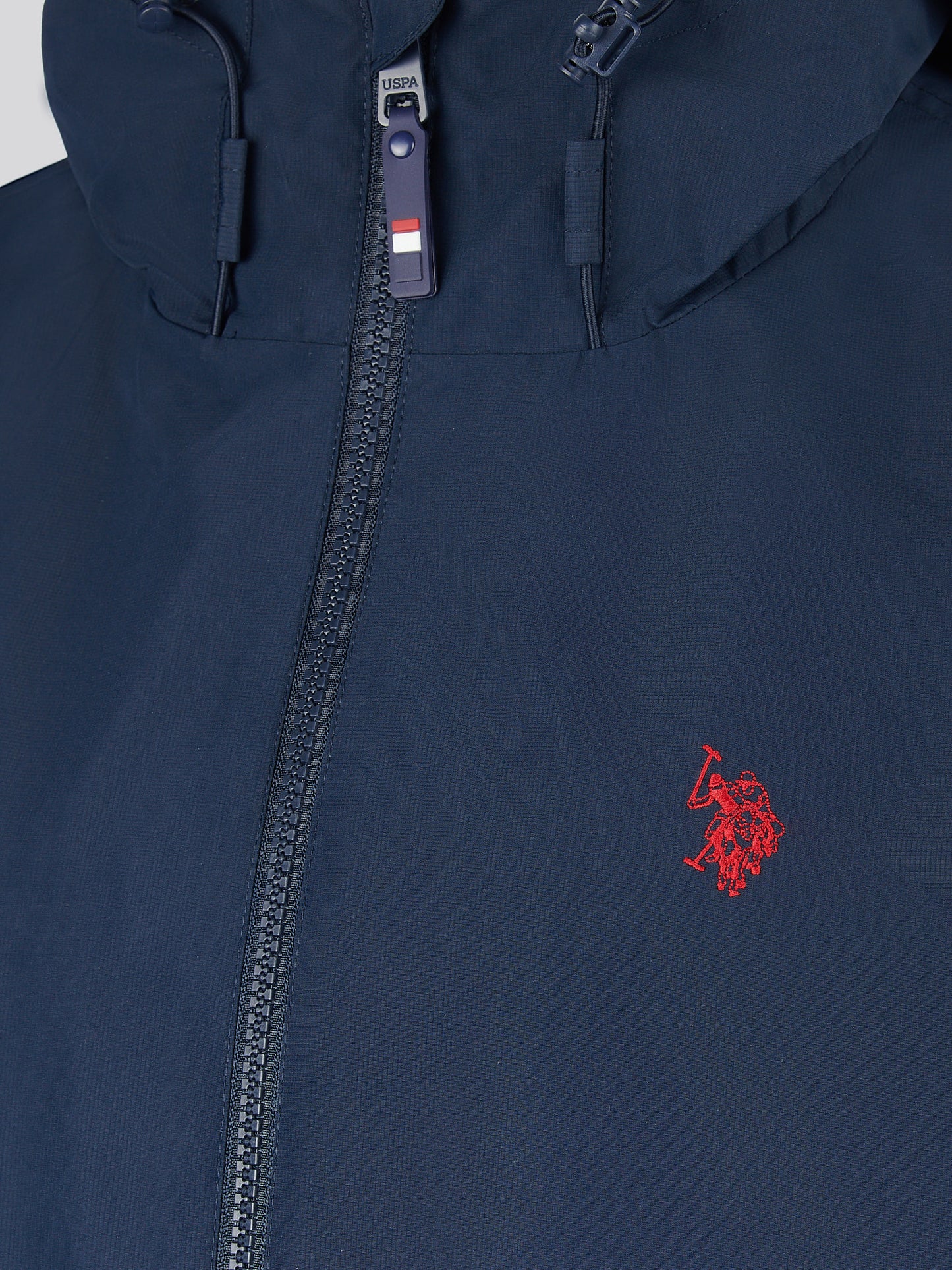 Mens Hooded Windbreaker Dark Sapphire Navy / Haute Red DHM