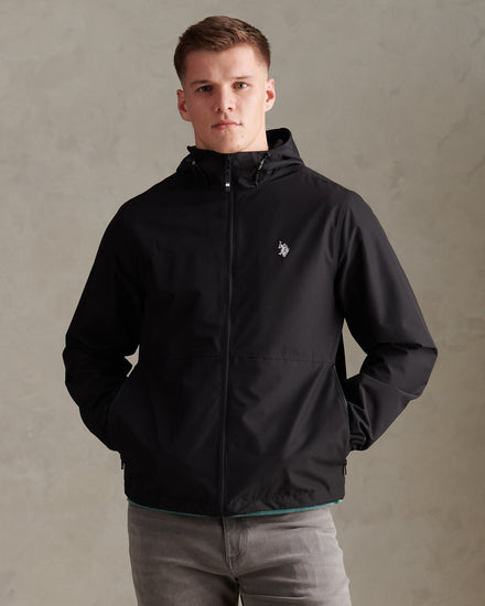 Mens Hooded Windbreaker Black Bright White DHM