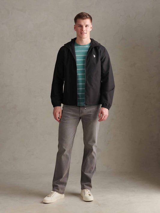 Mens Hooded Windbreaker Black Bright White DHM