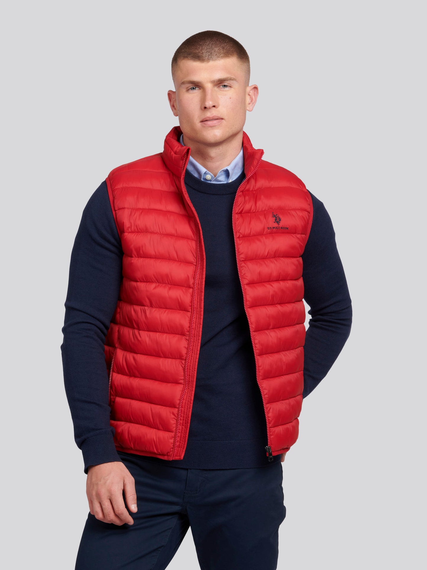 Mens Bound Quilted Gilet Haute Red