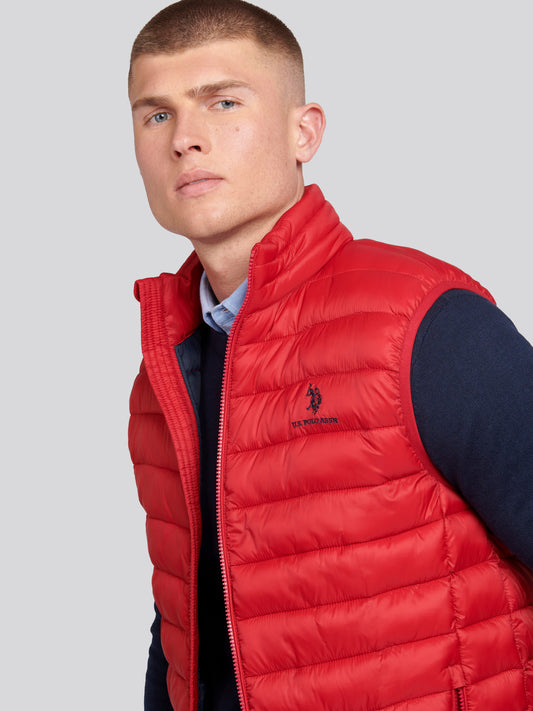 Mens Bound Quilted Gilet Haute Red