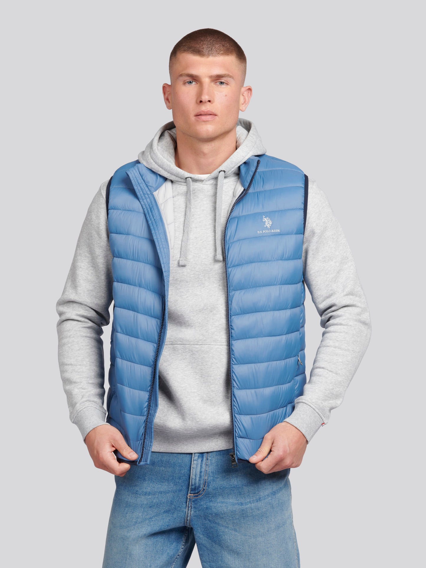 Mens Bound Quilted Gilet Blue Horizon