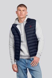 Mens Bound Quilted Gilet in Dark Sapphire Navy / Haute Red DHM